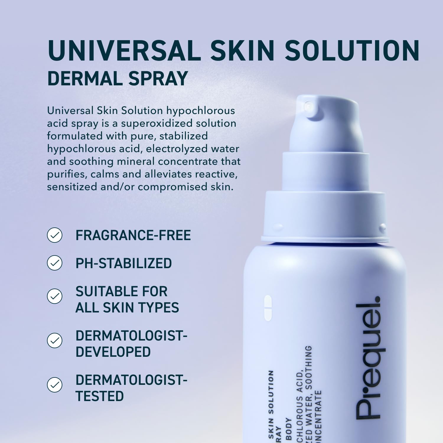 Back label of Prequel Universal Skin Solution showing ingredients