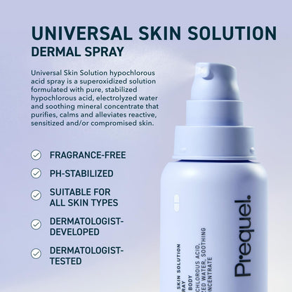Back label of Prequel Universal Skin Solution showing ingredients