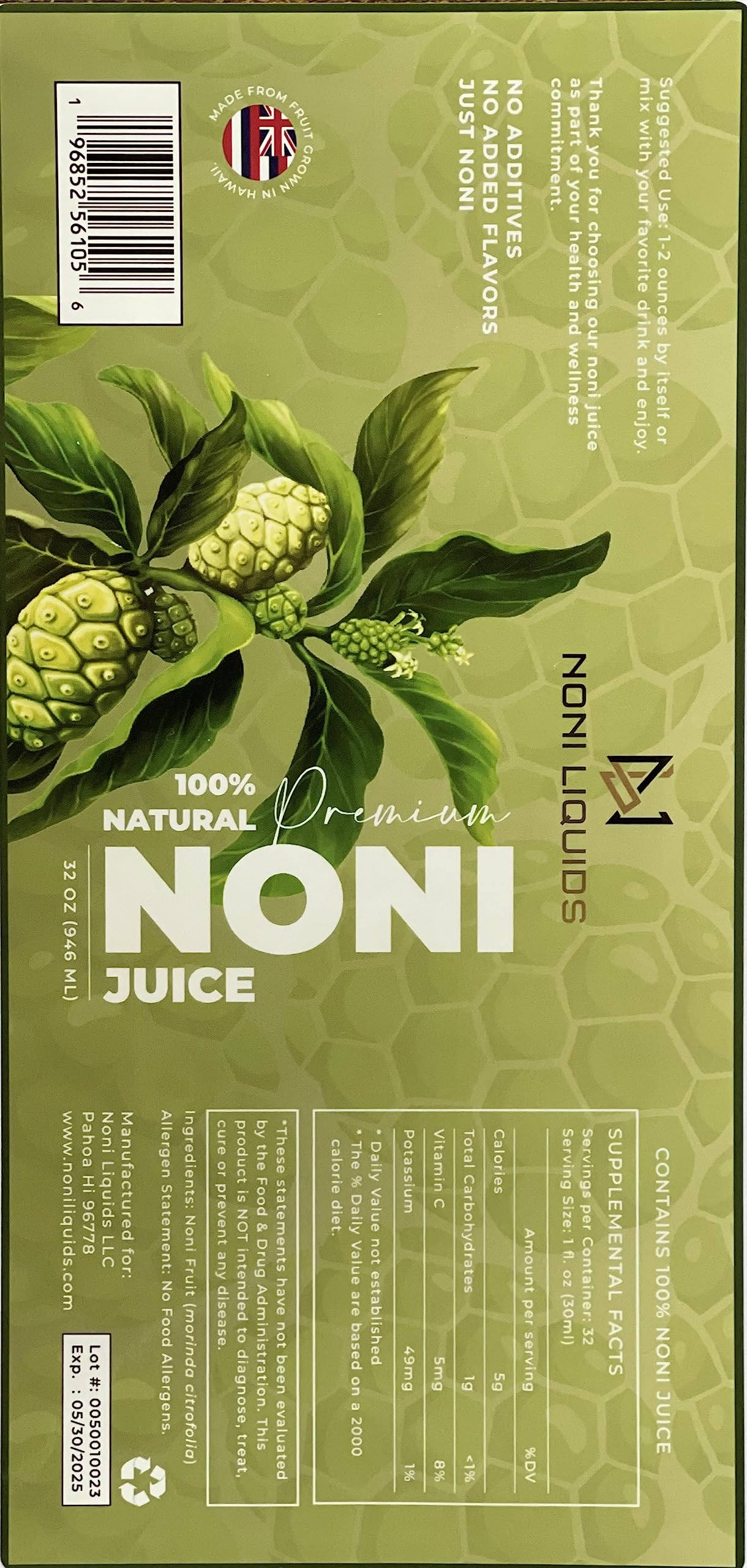 Two pack premium Hawaiian noni juice liquid dietary supplement for natural energy and digestion
