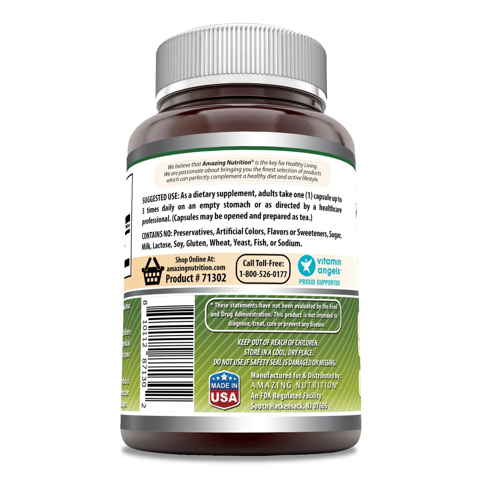Amazing Formulas Noni 400mg dietary supplement bottle showing ingredient facts and non-GMO gluten-free labels