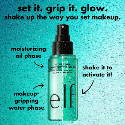 Applying E.l.f. Power Grip dewy mist for hydrated makeup