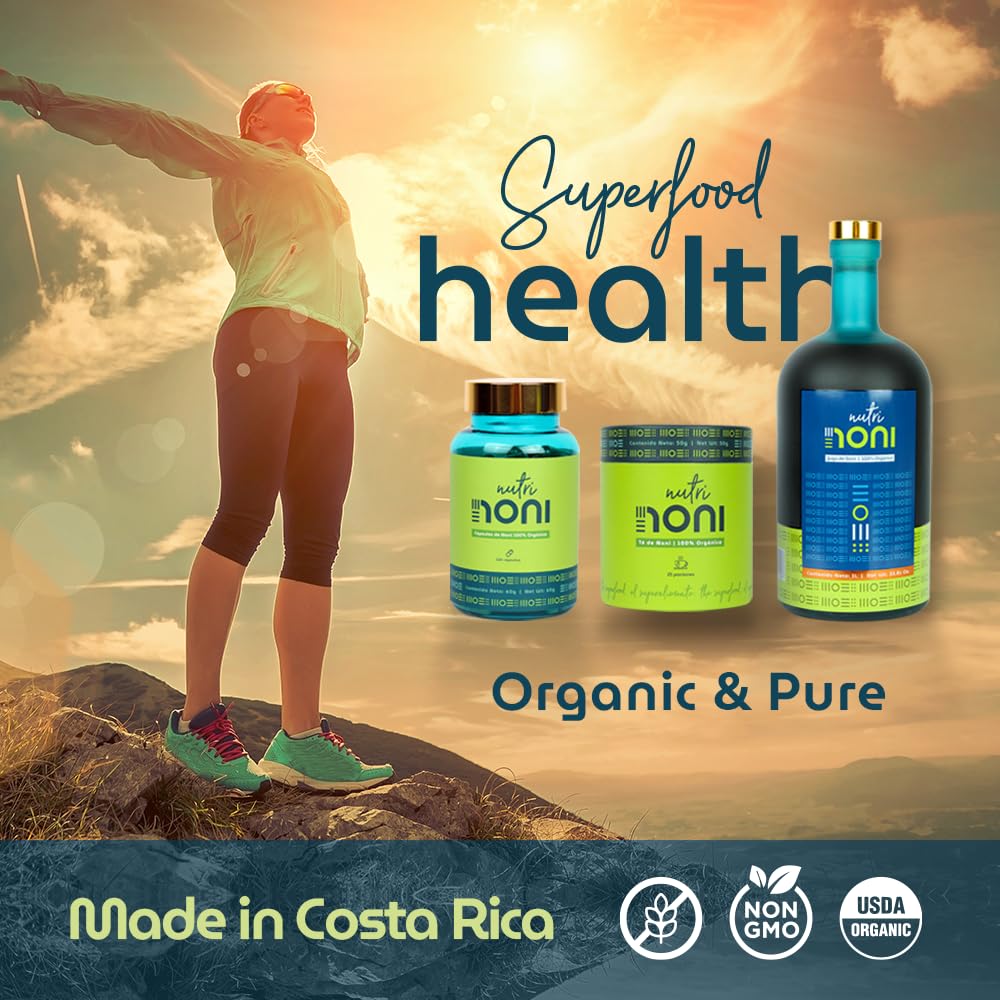 Nutri Noni pure Costa Rican organic noni tea package back layout instructions