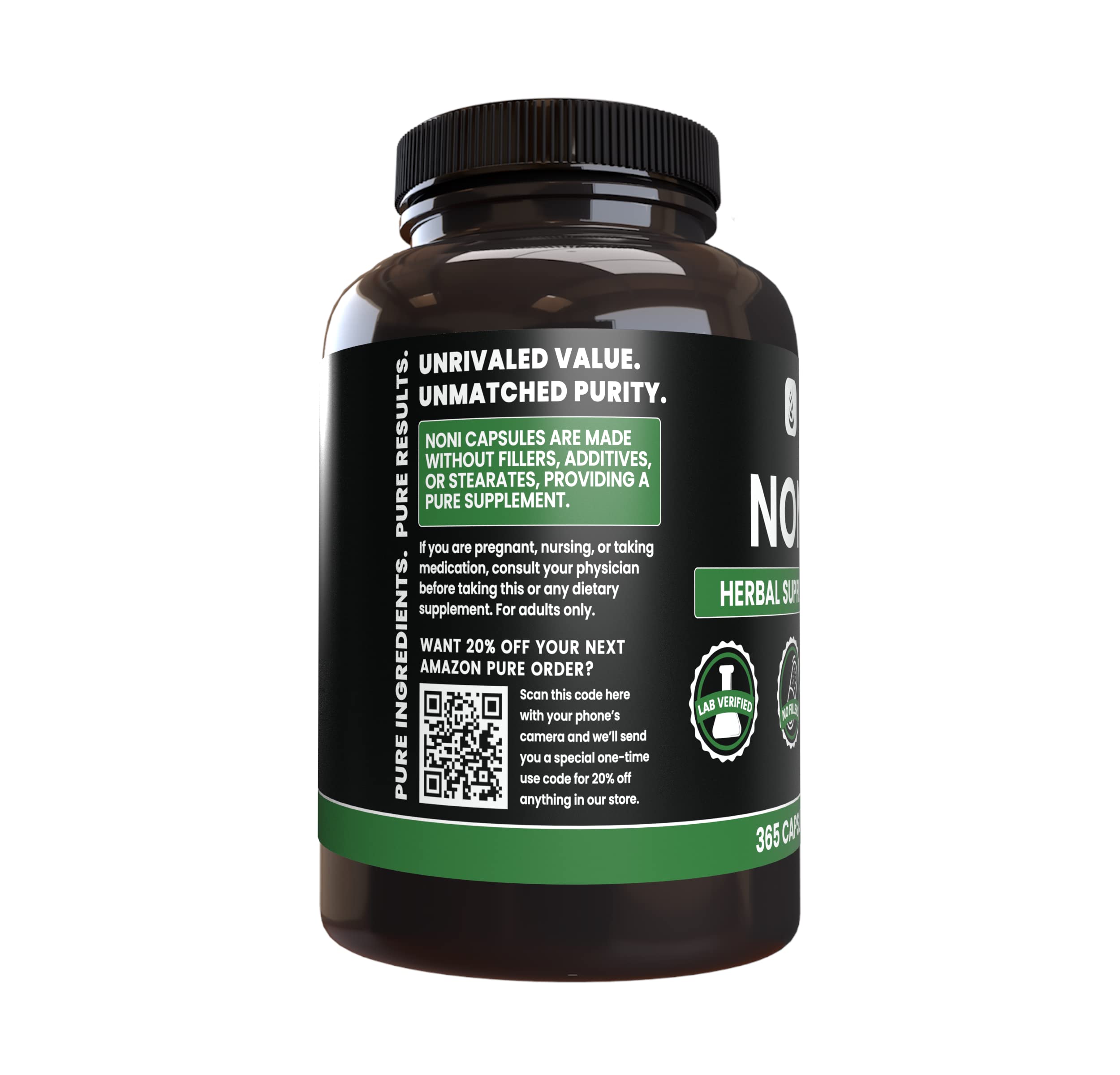 Pure Original Ingredients Noni dietary supplement container showing supplement facts