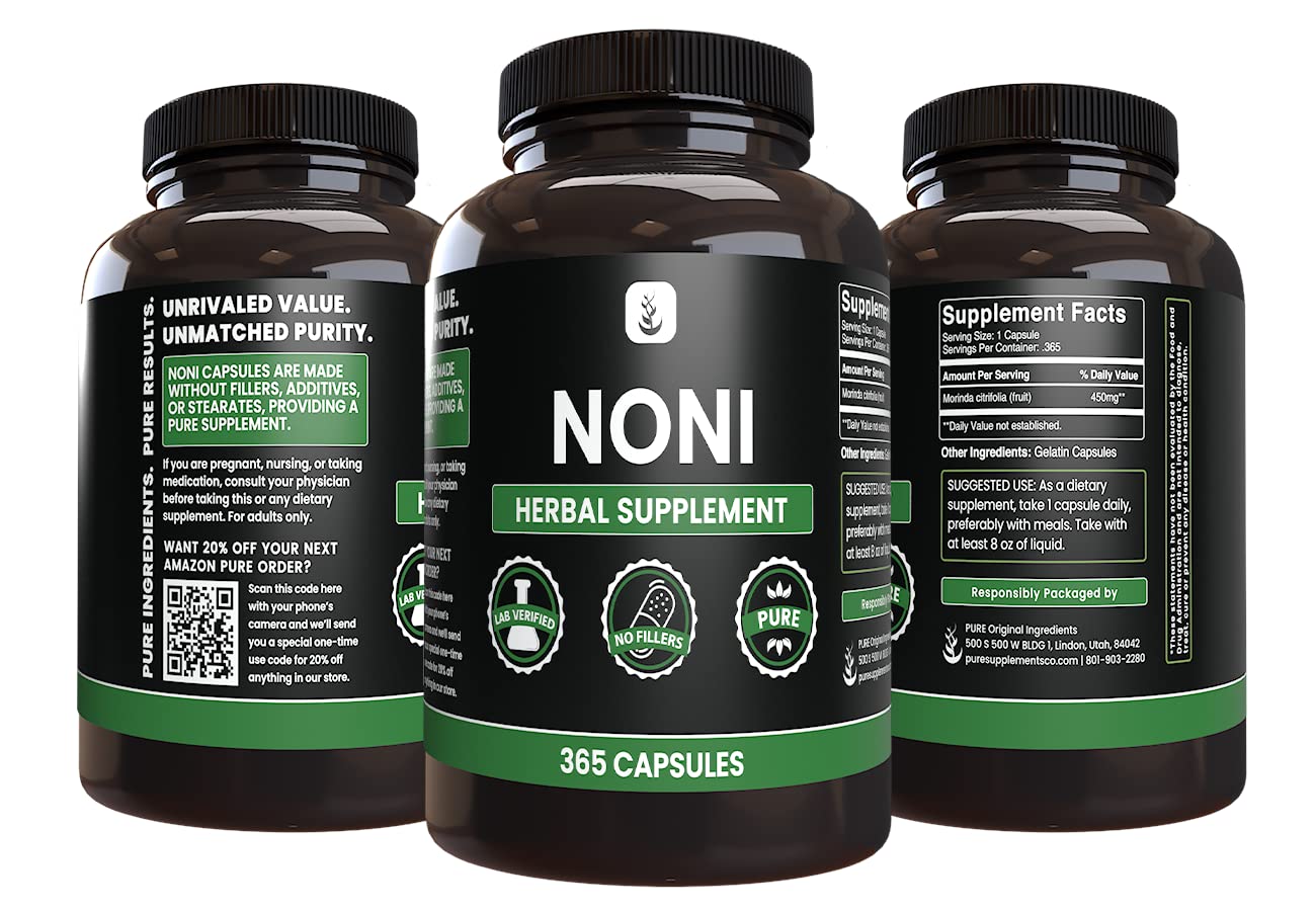 Lab verified zero rice filler noni capsules by Pure Original Ingredients