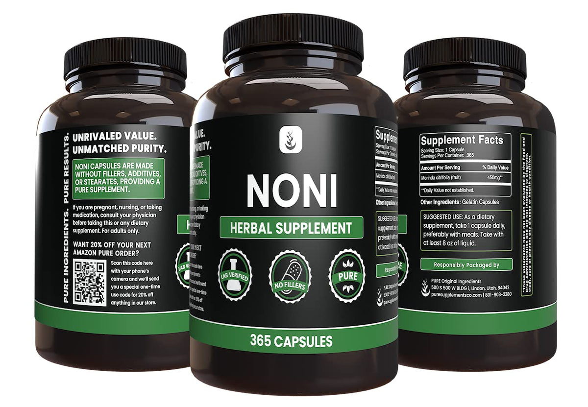 Lab verified zero rice filler noni capsules by Pure Original Ingredients