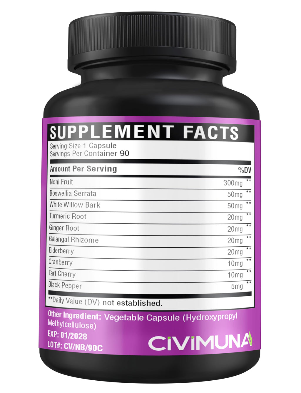 CIVIMUNA 10-in-1 formula ingredients list showing Boswellia and Turmeric