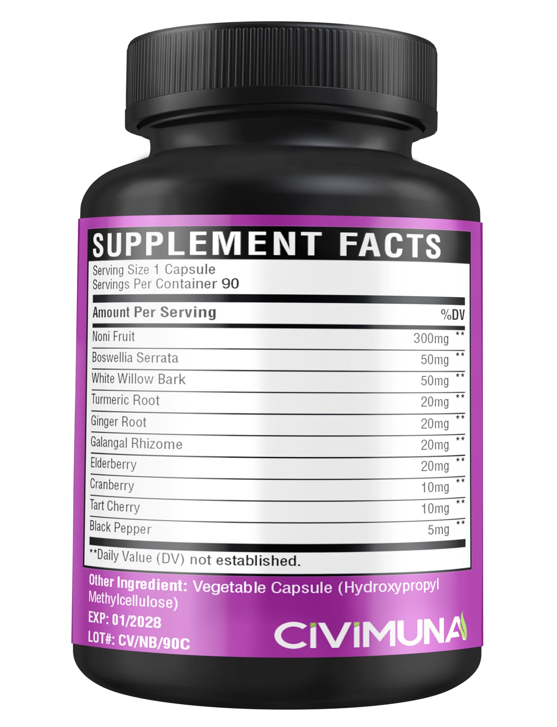 CIVIMUNA 10-in-1 formula ingredients list showing Boswellia and Turmeric