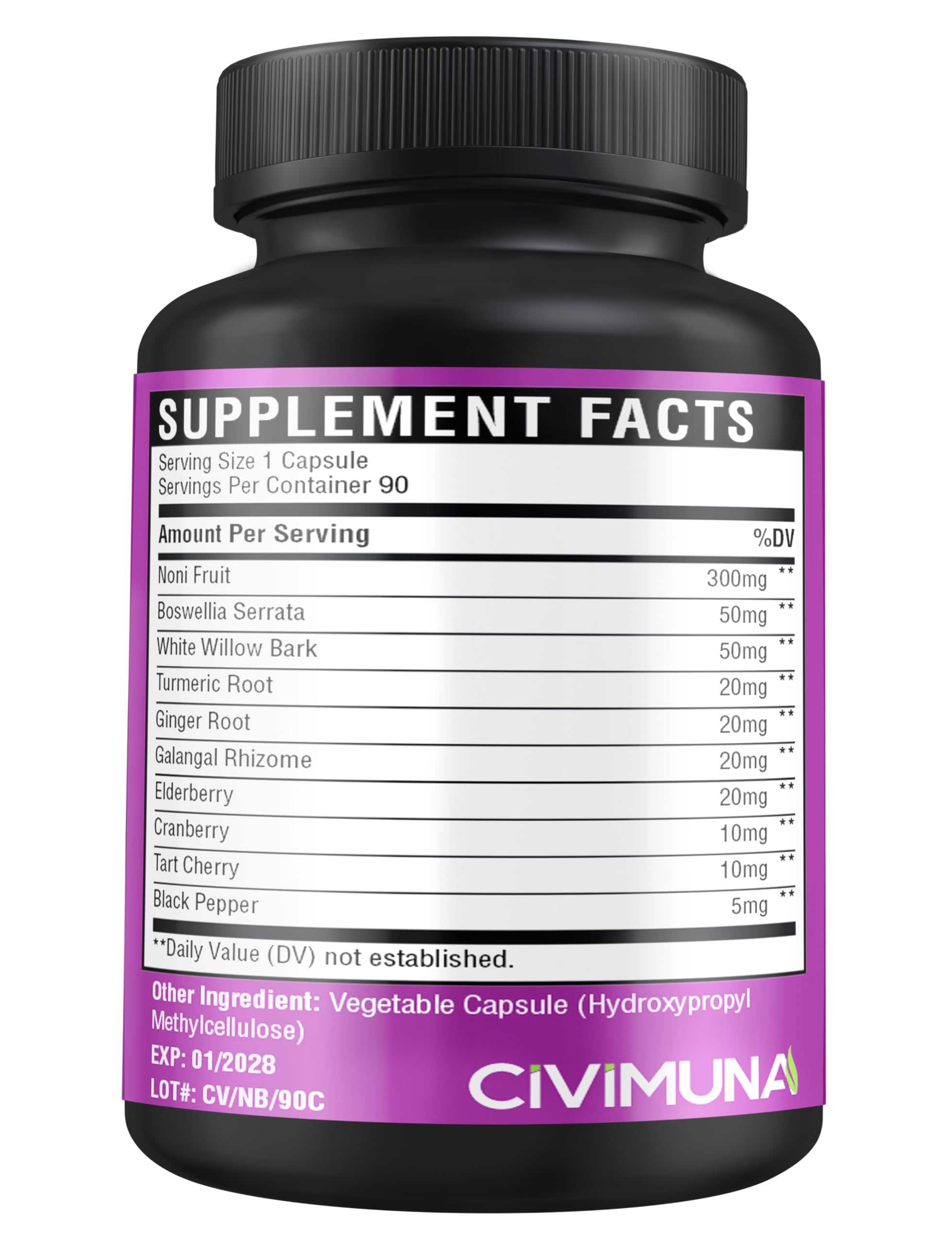 CIVIMUNA 10-in-1 formula ingredients list showing Boswellia and Turmeric