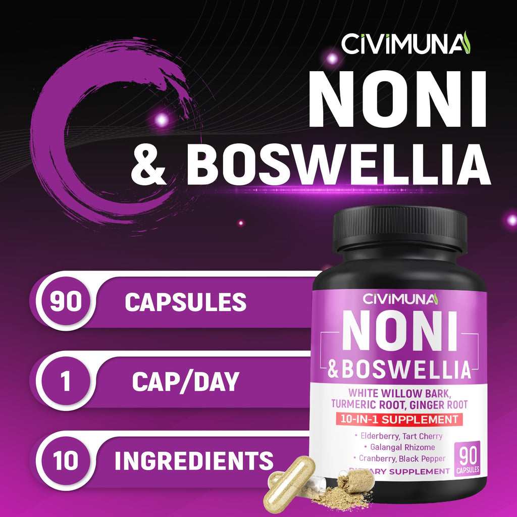 Supplement facts panel of CIVIMUNA Noni and White Willow Bark capsules