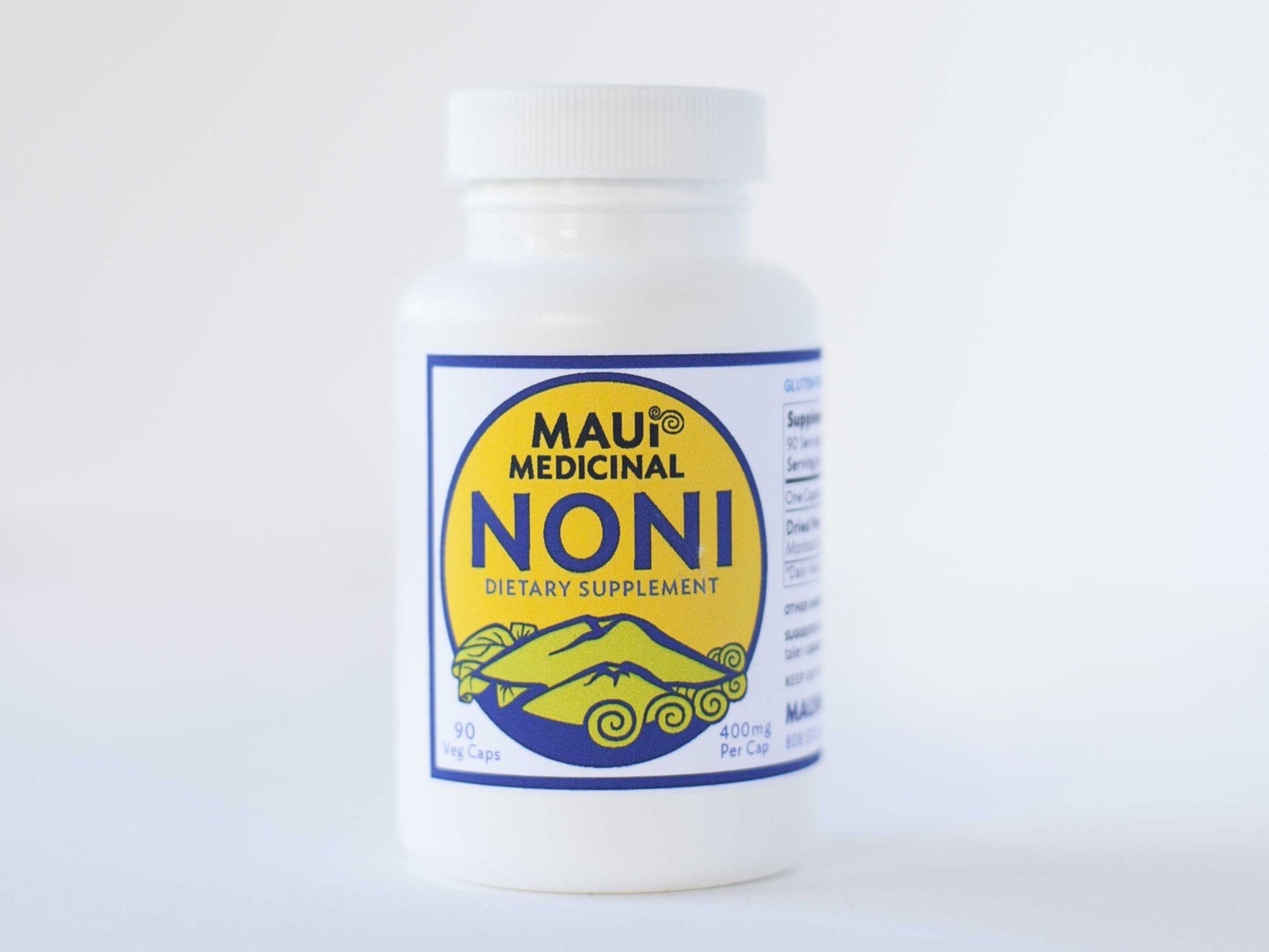 Maui Medicinal Herbs Kona Noni 400 mg supplement facts and label details