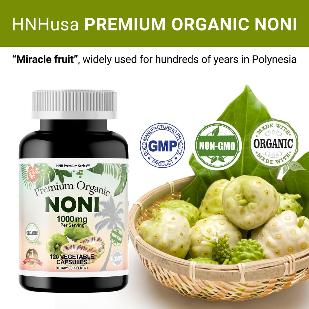 Side view of Dr.K&C premium noni supplement container showing manufacturing details and standard usage instructions