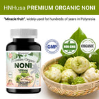 Side view of Dr.K&C premium noni supplement container showing manufacturing details and standard usage instructions