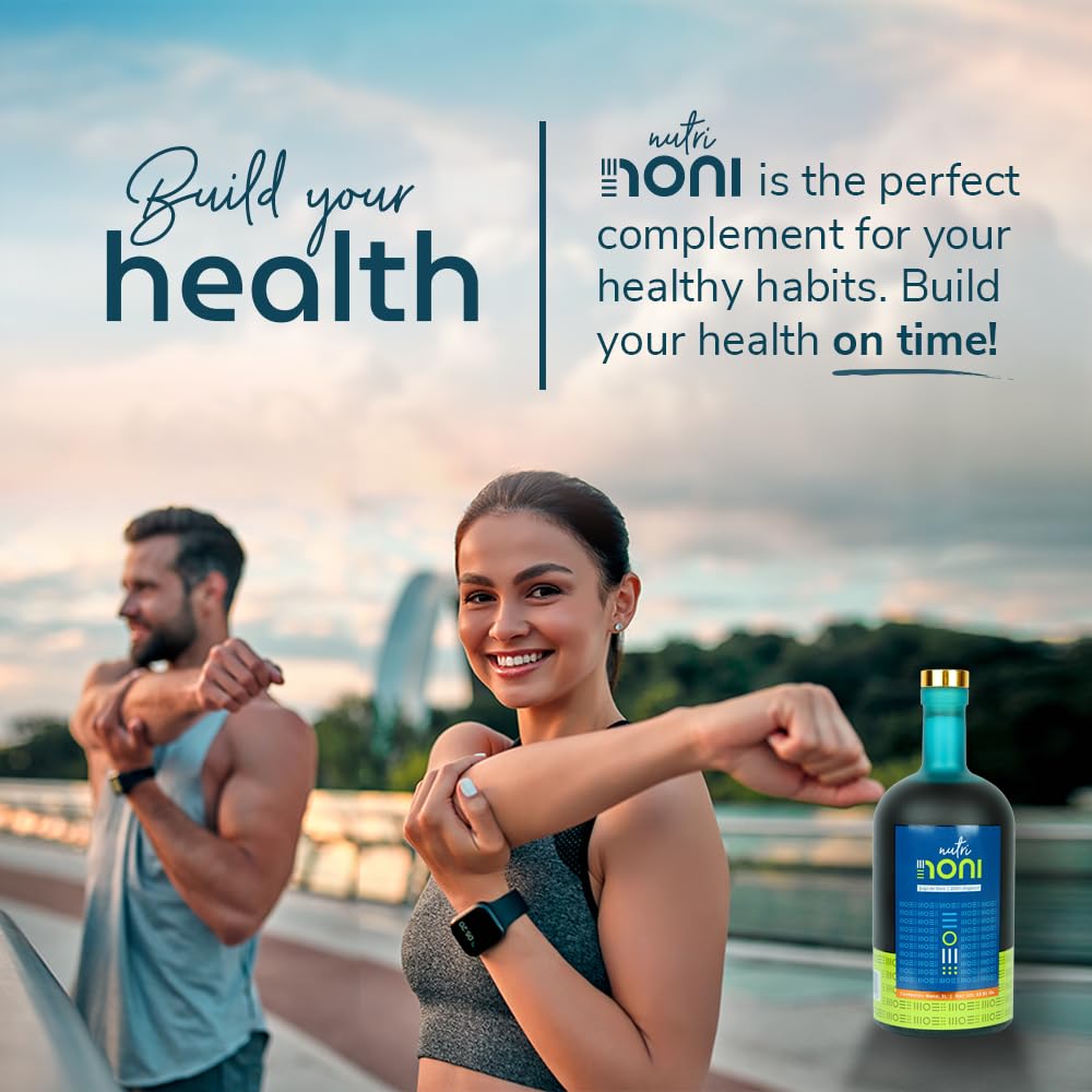 Nutri Noni thirty three point eight fluid ounces wellness supplement bottle.