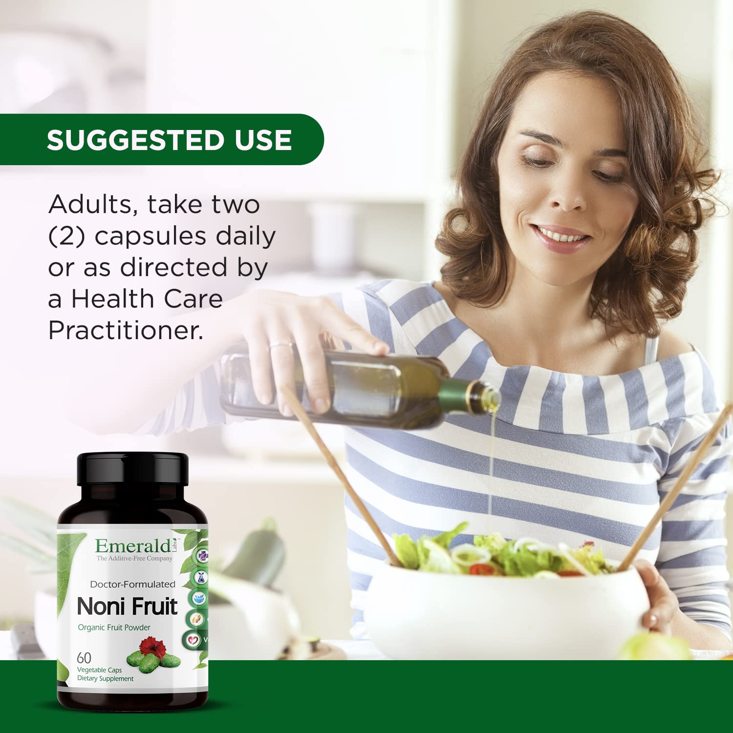 Close up of Emerald Labs digestive supplement bottle highlighting 60 count quantity
