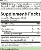 Dynamic Health imported USA noni juice dietary supplement bottle label details and organic certifications
