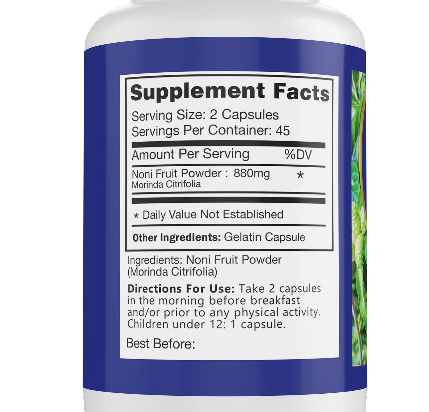 Premium organic noni fruit dietary capsules highlighting anti-inflammatory and antioxidant benefits