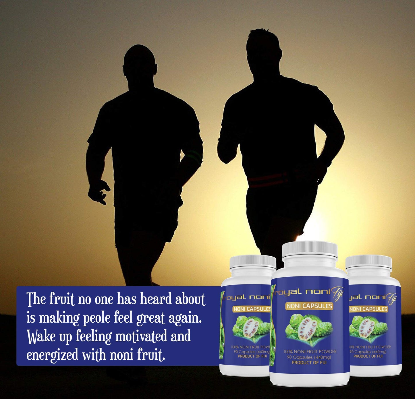 Royal Noni Fiji immune booster dietary supplement bottle shown on a clean retail shelf setting