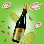 Xissa Noni 100 percent pure digestive health liquid supplement bottle showing nutritious ingredient details.