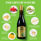 Close up of the nutritional facts and traditional Ayurvedic benefits on the Xissa Noni bottle label.