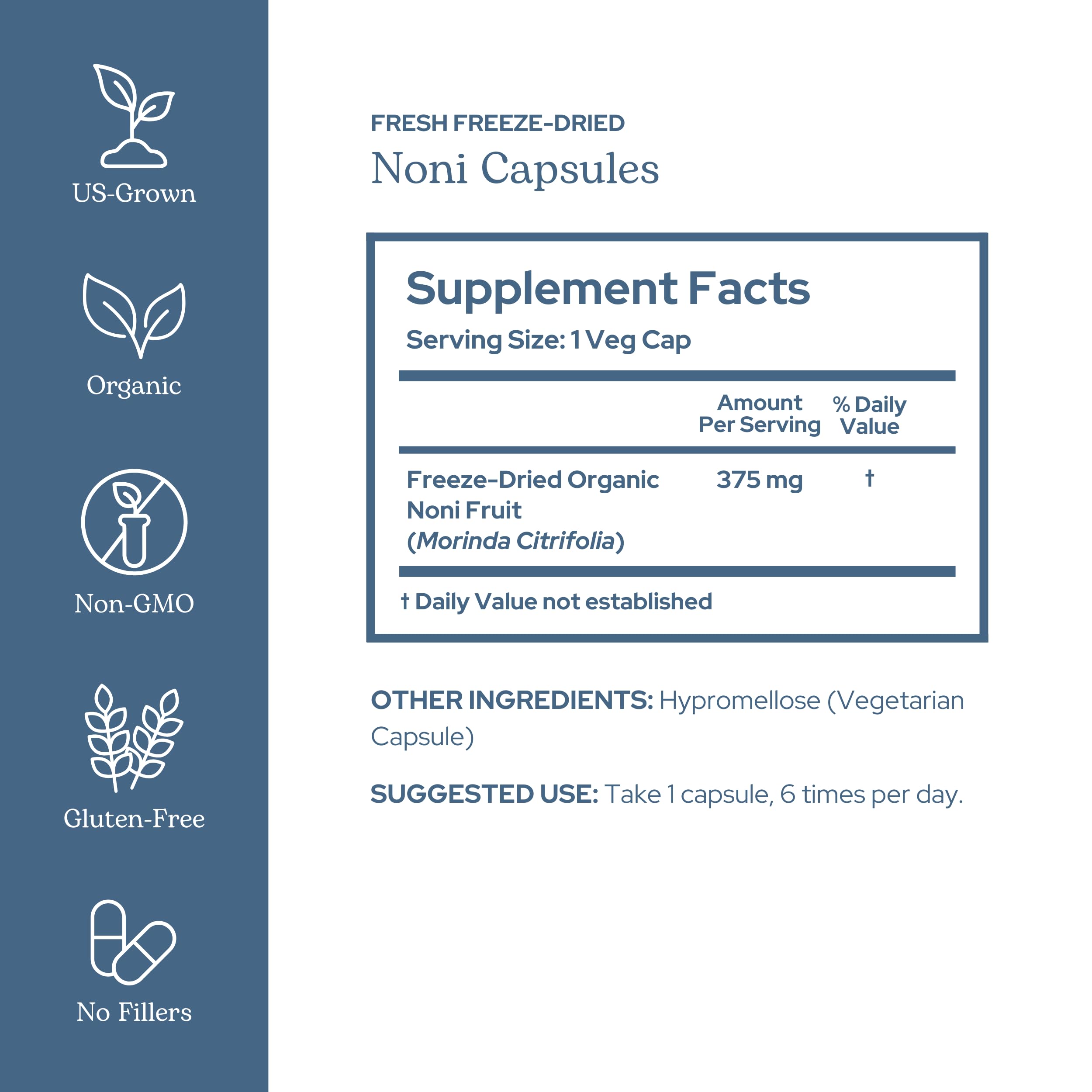 Eclectic Herb freeze dried noni 100 vegetarian capsules supplement facts and label details