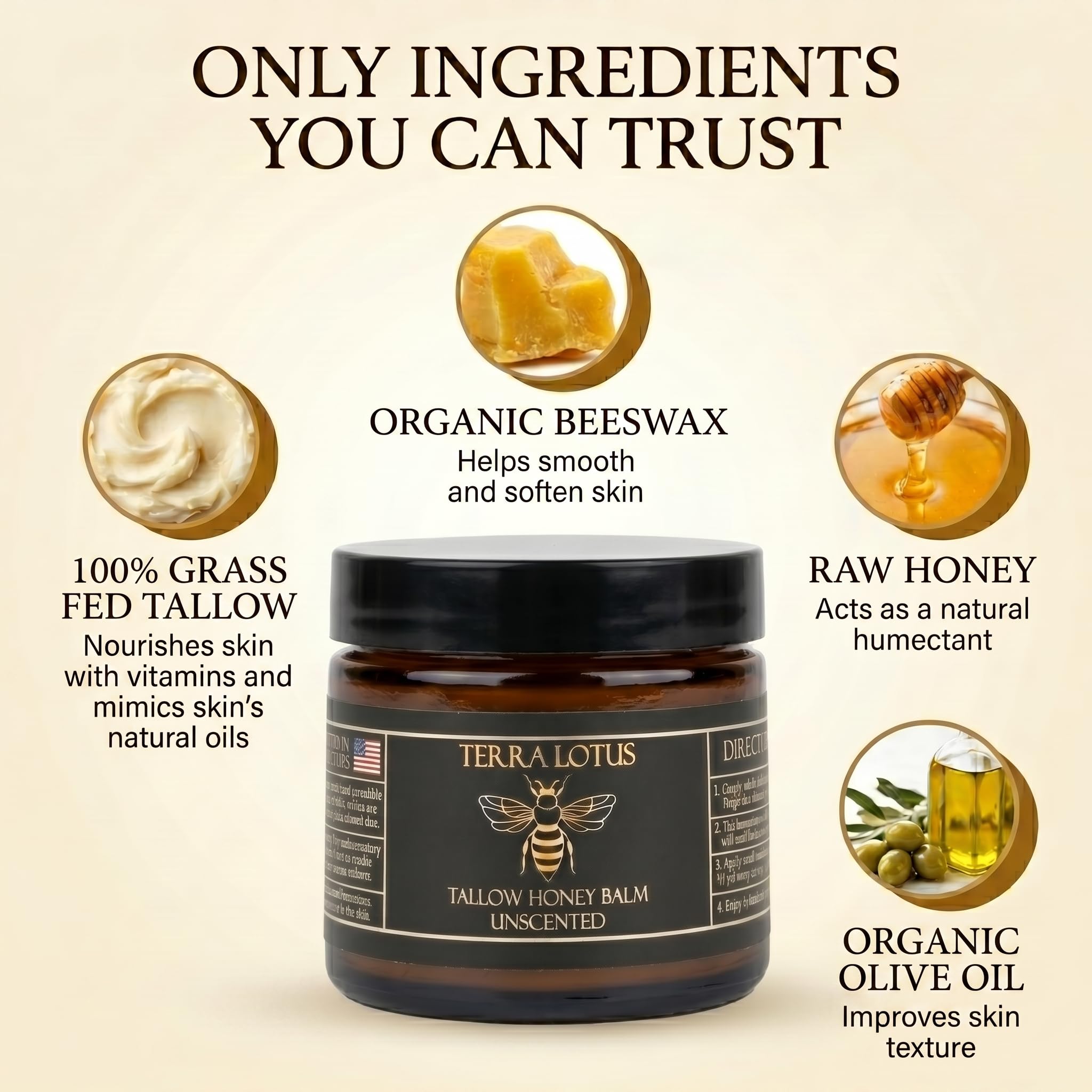 Open jar of Terra Lotus tallow and honey moisturizing cream