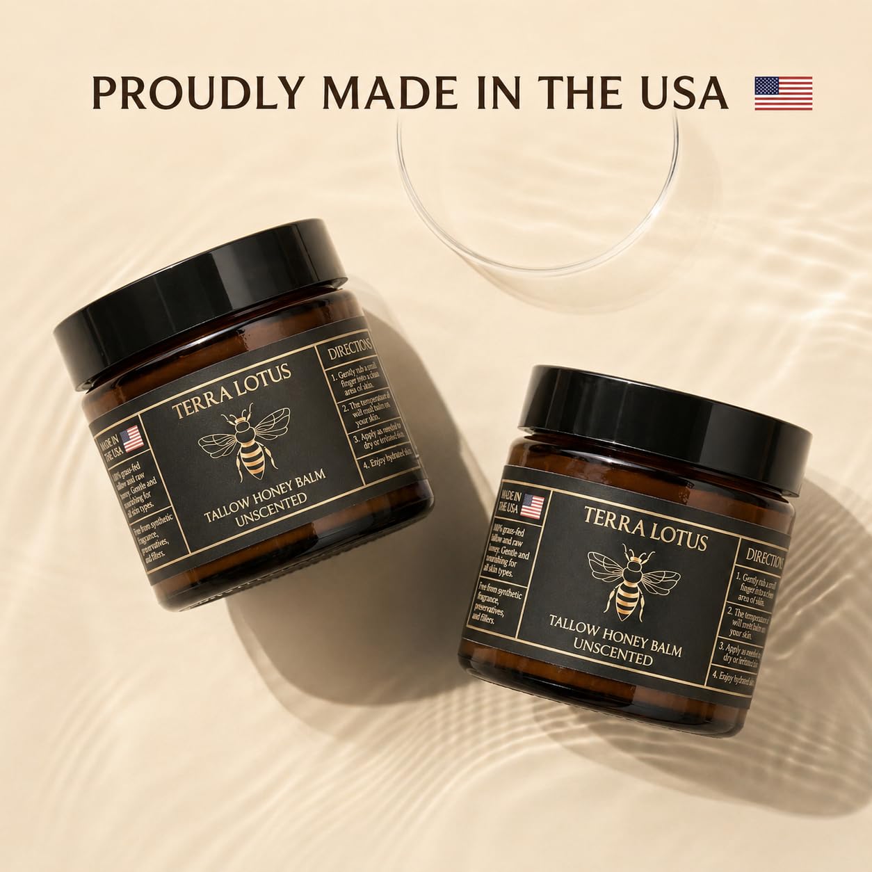 Natural skincare collection featuring Terra Lotus tallow honey balm