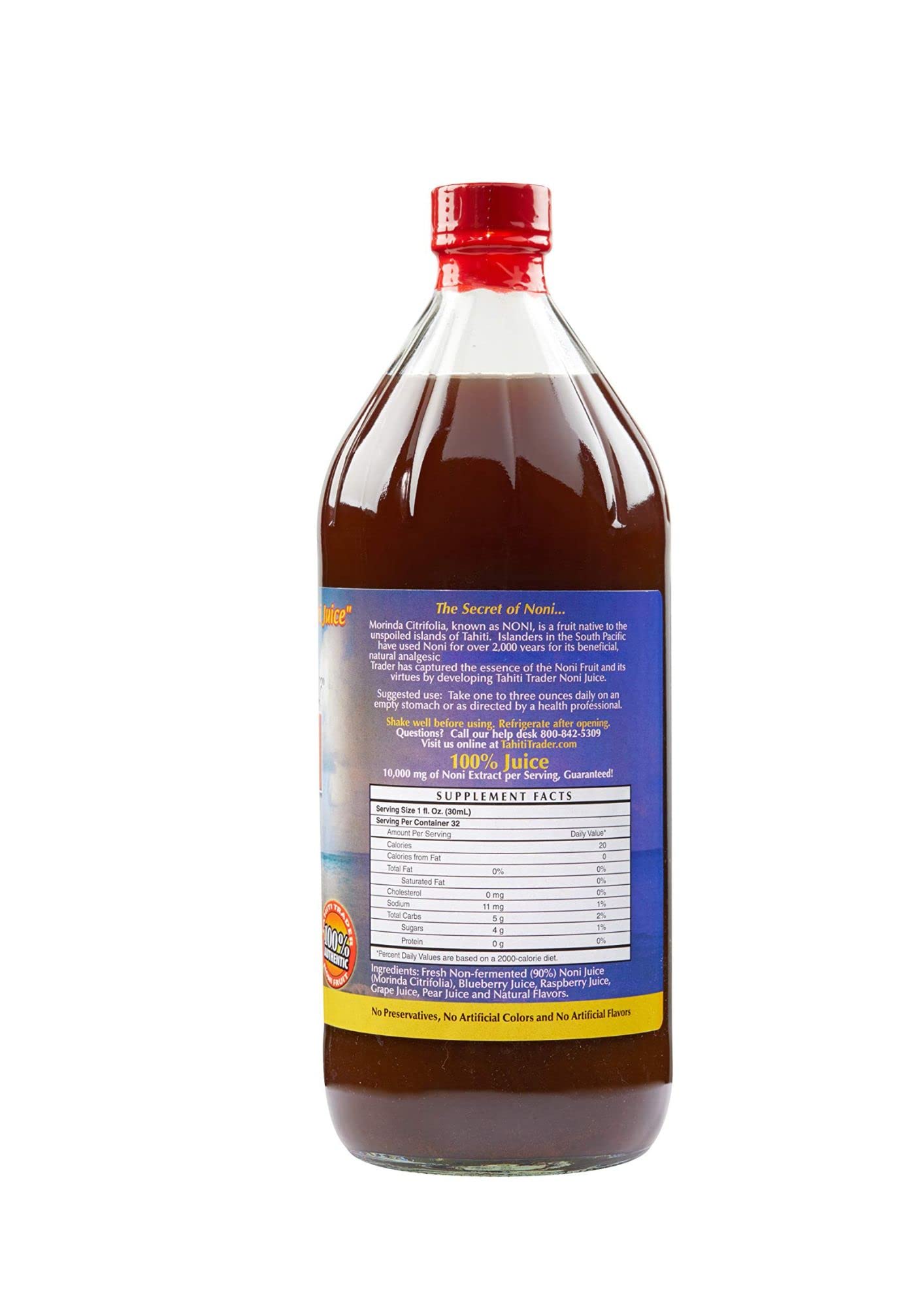 Tahiti Trader high potency organic noni juice liquid supplement nutrition facts label