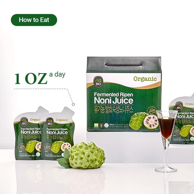 ALL BIO Java Noni daily packet close up showing zero sugar label