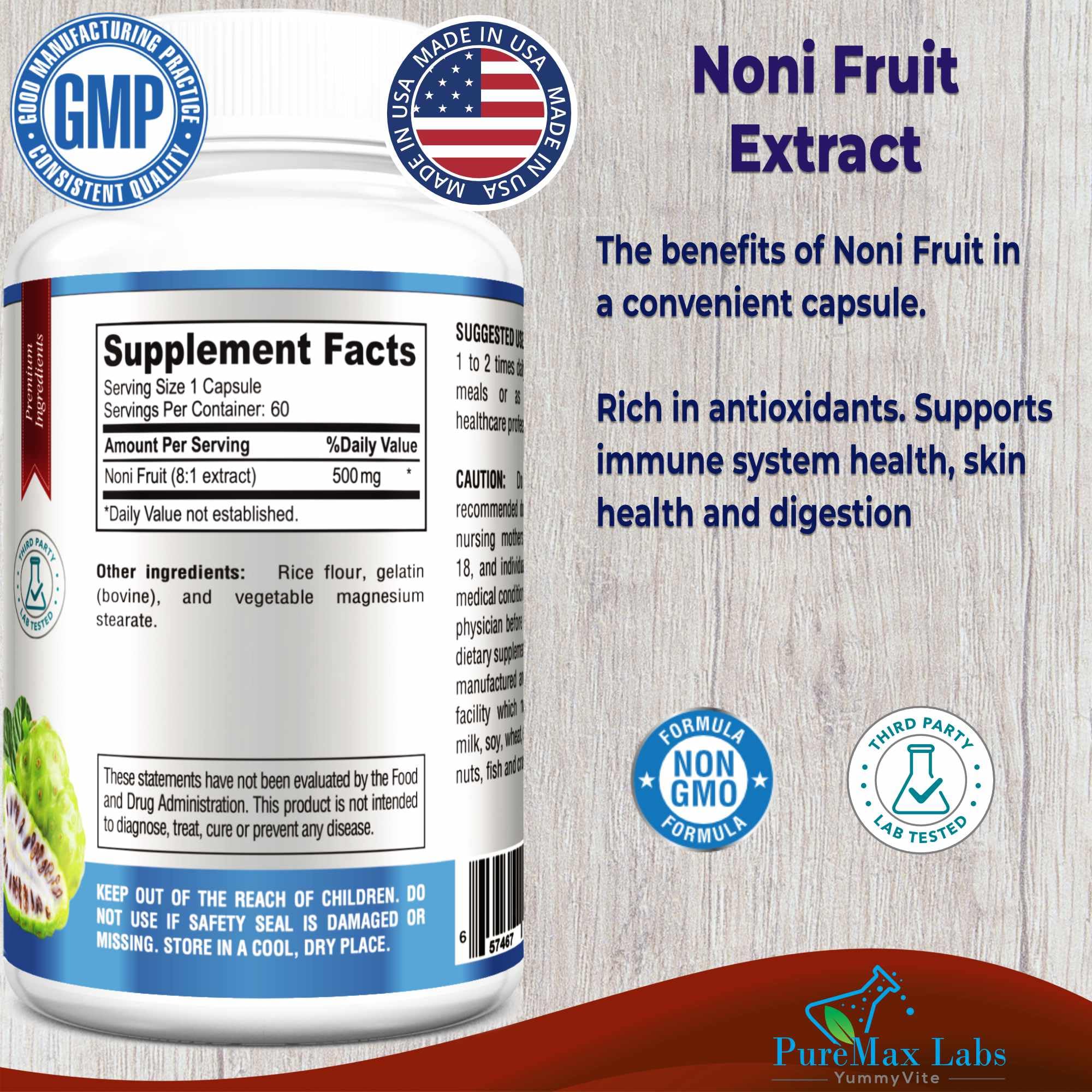 YUMMYVITE Noni 8 is to 1 concentrated extract supplement facts and ingredients