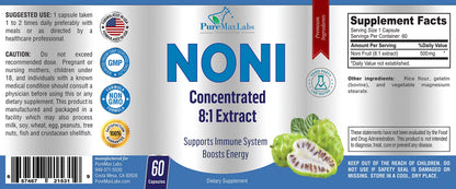 Authentic USA imported YUMMYVITE noni capsules package detailing 4000mg equivalent