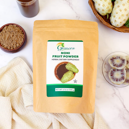 Grenera morinda citrifolia powder package back view with instructions