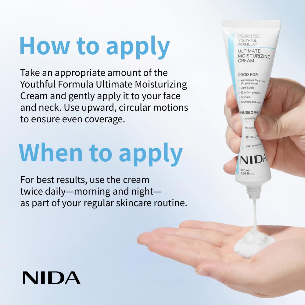 Close up of Nida Youthful Formula cream label ingredients