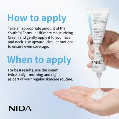 Close up of Nida Youthful Formula cream label ingredients