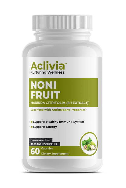 Authentic USA imported Aclivia Noni Fruit dietary supplement veggie capsules.