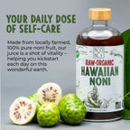 Healing Noni organic cold pressed juice nutritional facts label close up