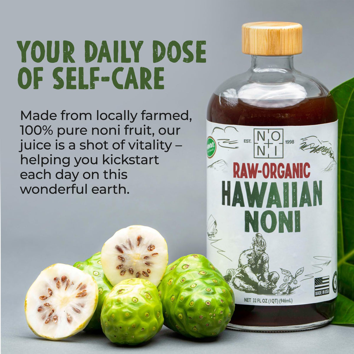 Healing Noni organic cold pressed juice nutritional facts label close up