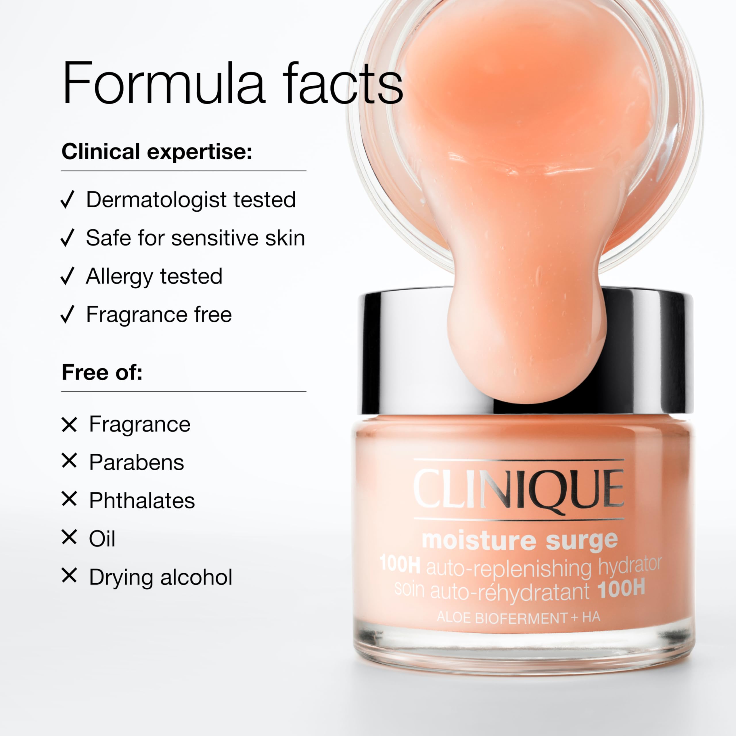 Close up view of the lightweight pink gel cream formula inside the Clinique Moisture Surge jar