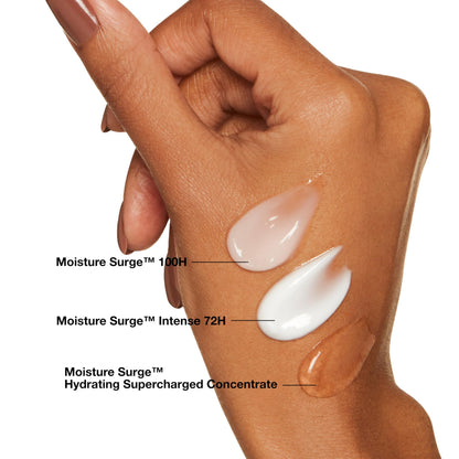 Clinique Moisture Surge 100H premium skincare product displayed on a plain professional backdrop