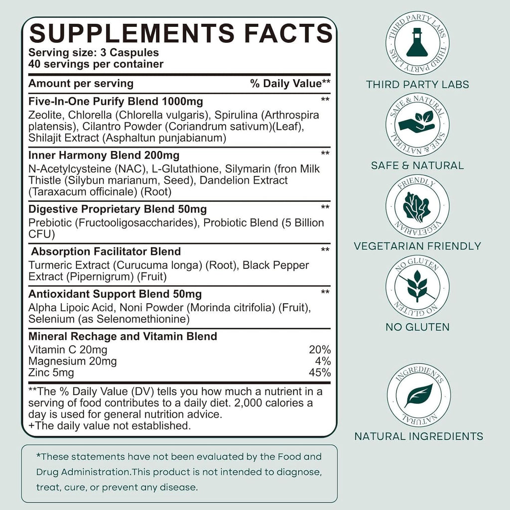 Close up of KEDISOM daily antioxidant wellness bottle highlights featuring noni and spirulina ingredients