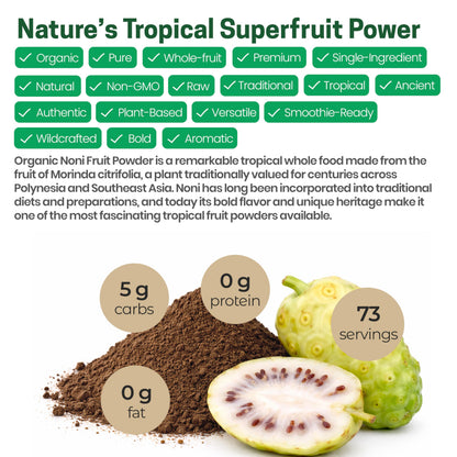 USA imported certified organic noni fruit powder ingredient texture close up