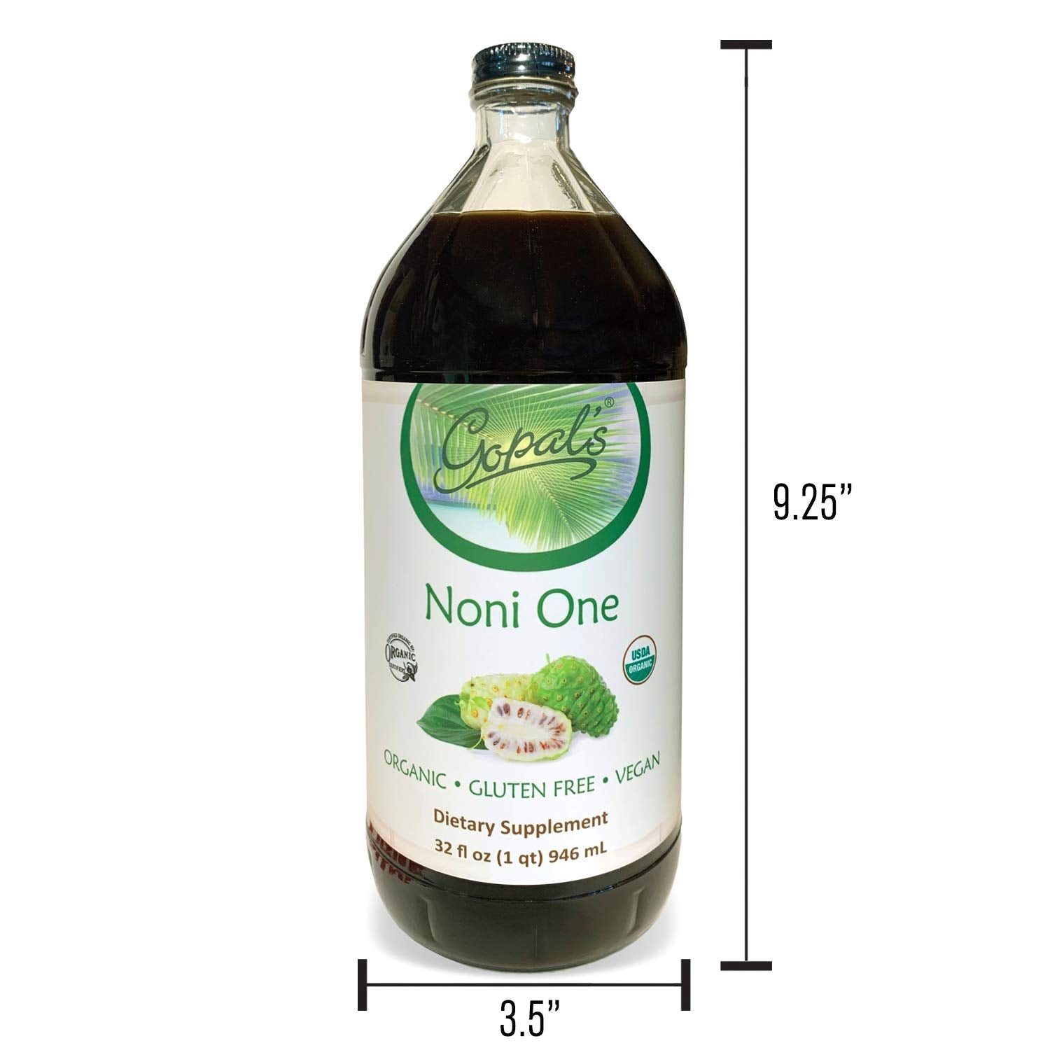 Gopals noni one liquid dietary supplement showing organic ingredient list