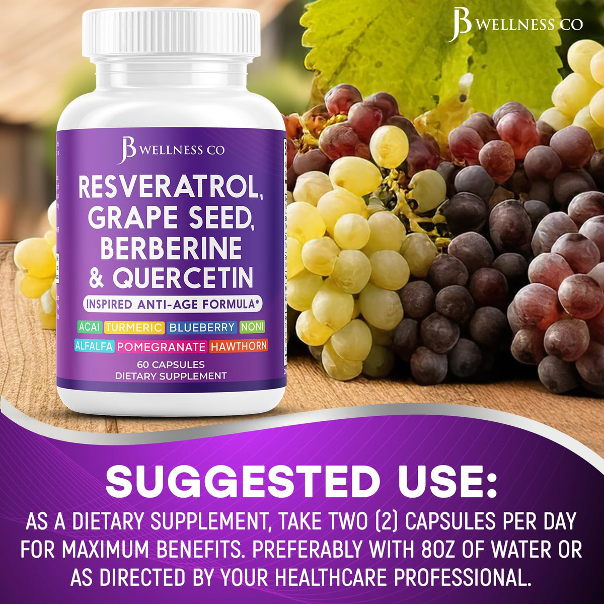 Close up shot of the secure safety seal on an authentic bottle of JB Wellness Co Resveratrol and Berberine capsules.