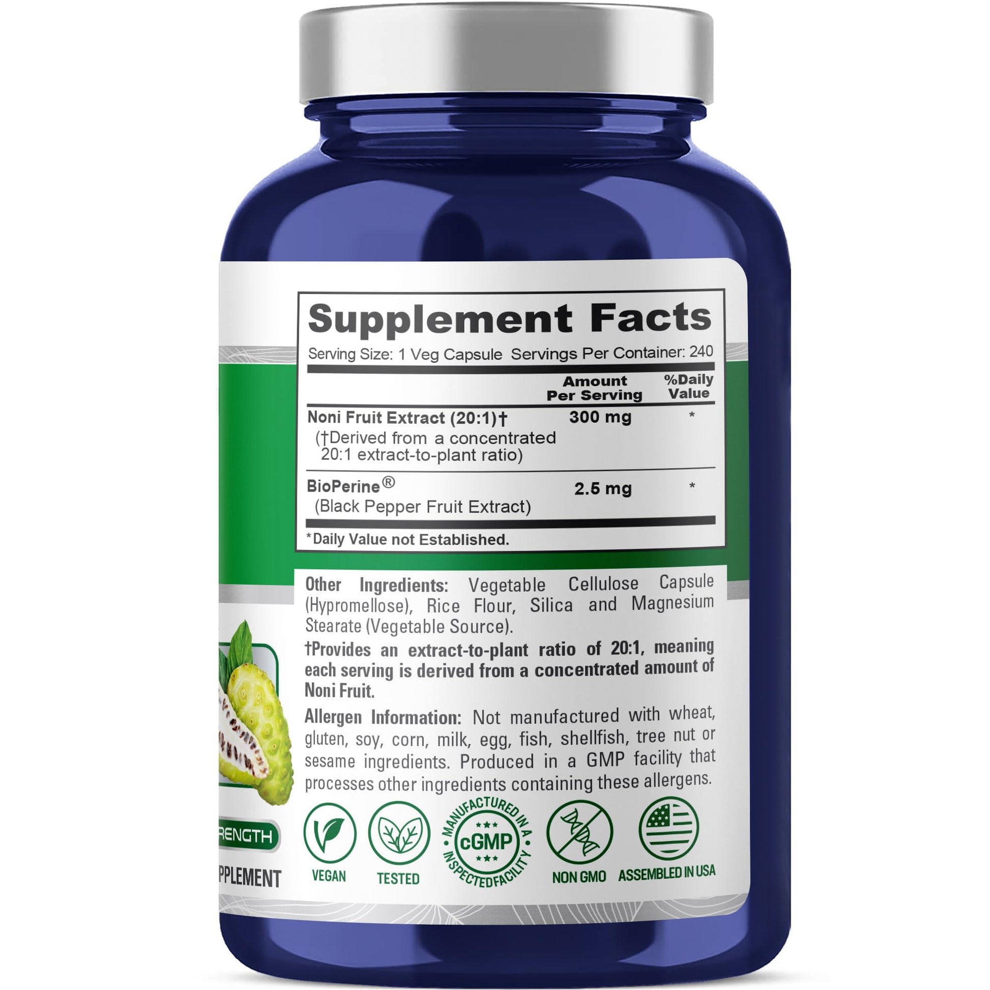 NusaPure Noni Fruit 300 milligrams high potency extract capsule supplement ingredients list