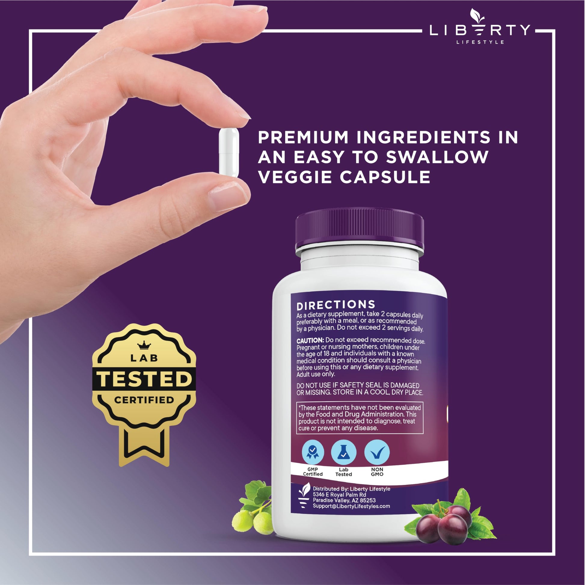 Liberty Lifestyle resveratrol and berberine daily wellness formula lifestyle shot with water
