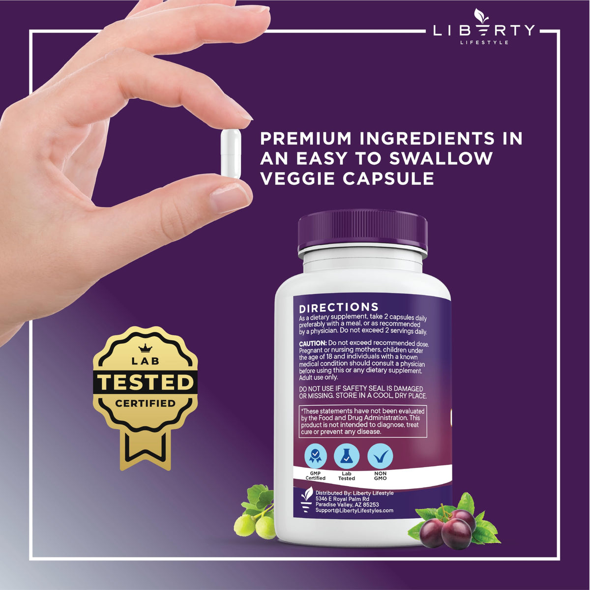 Liberty Lifestyle resveratrol and berberine daily wellness formula lifestyle shot with water