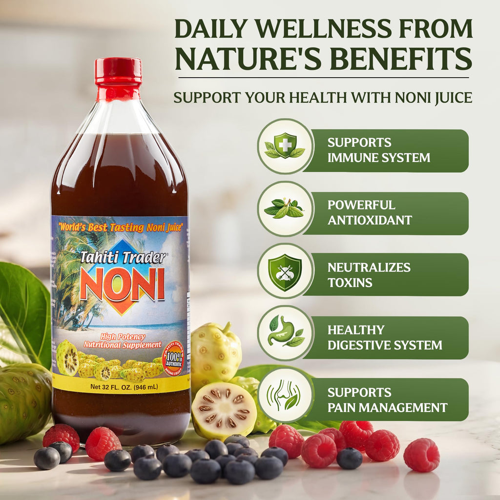Tahiti Trader fermented noni superfood supplement thirty two fluid ounce packaging