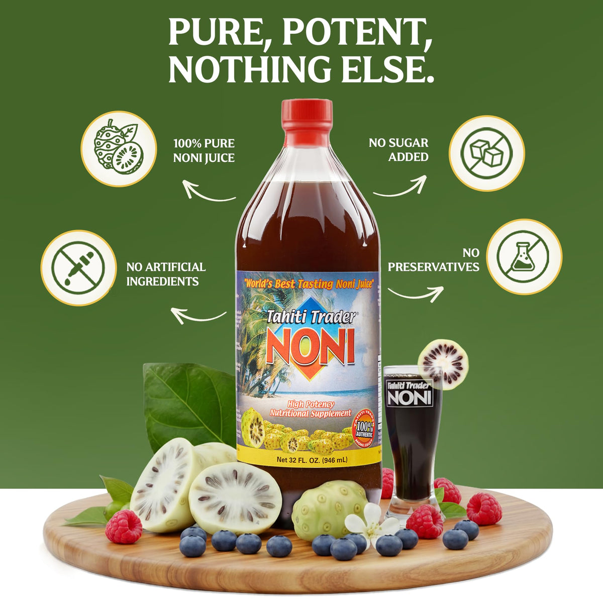 Organic high potency noni liquid juice ingredient details and nutrition label view