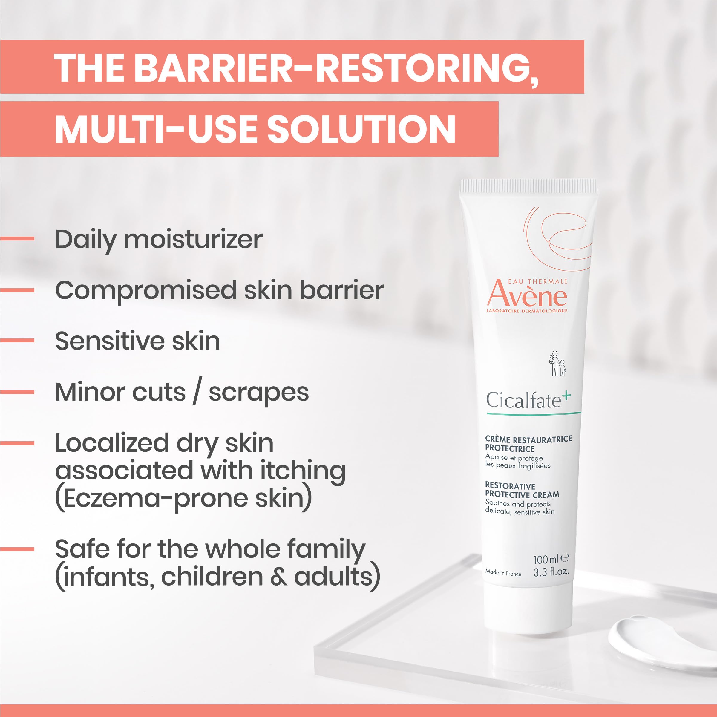 Texture of Avene Cicalfate restorative cream being dispensed from the tube