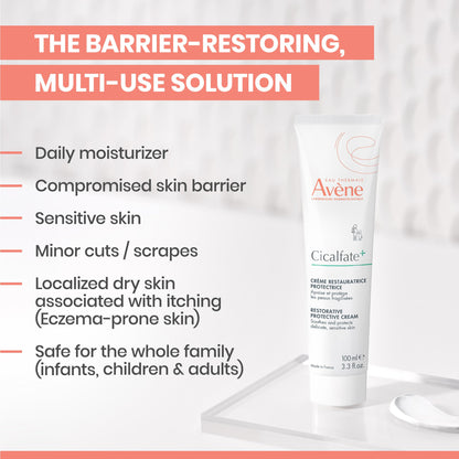 Texture of Avene Cicalfate restorative cream being dispensed from the tube