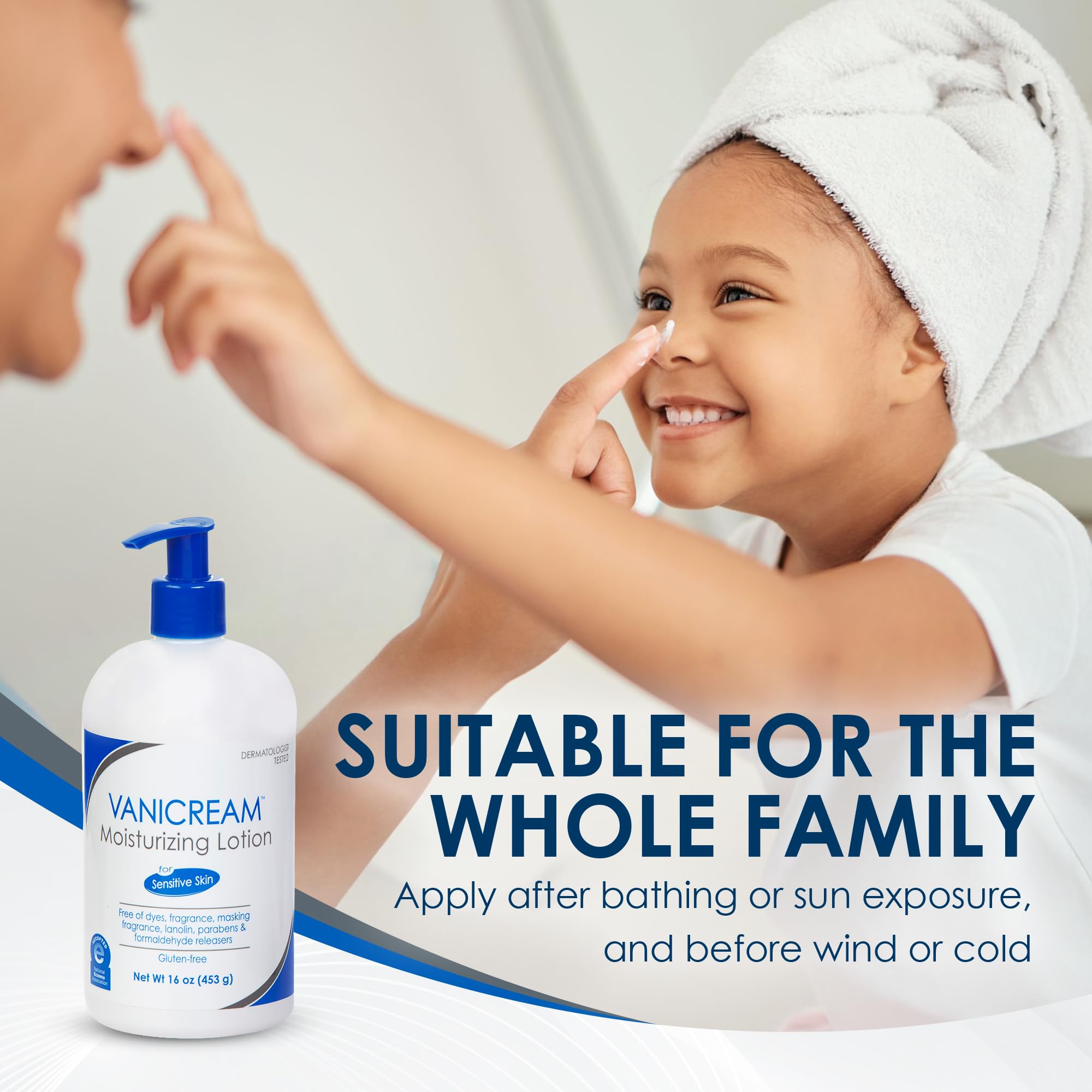Close up view of the National Eczema Association seal on the Vanicream moisturizing lotion bottle.